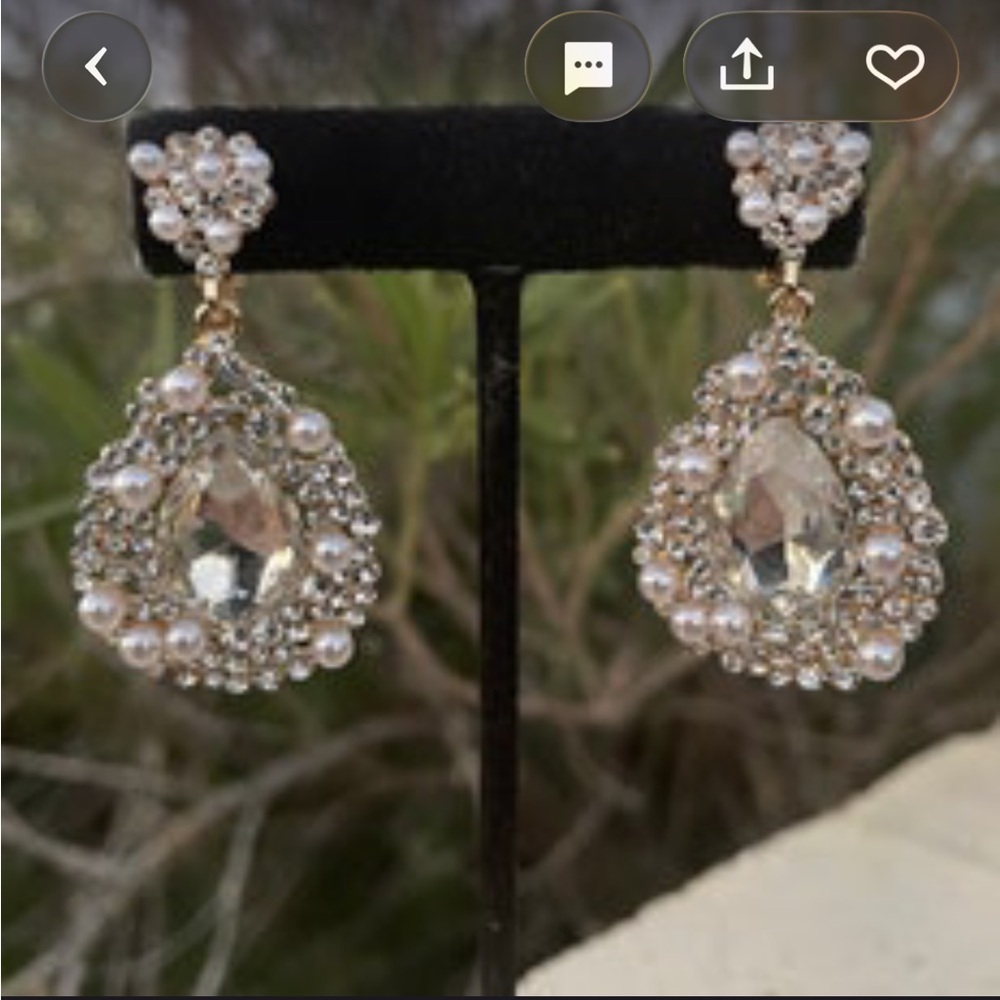 Elegant Pearl Crystal Drop Earrings Large Size Pageant Bride Wedding Graduation